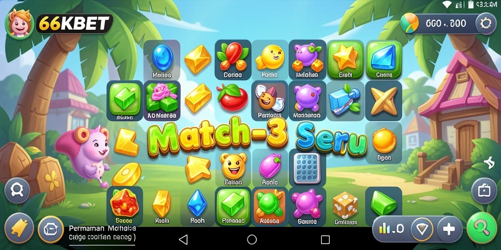 Tampilan gameplay seru dalam 66KBET dengan permata berwarna-warni.
