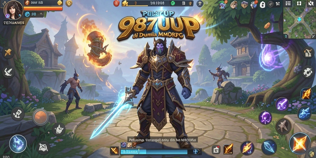 Screenshot gameplay 987UP menampilkan pertarungan seru dalam dunia MMORPG.