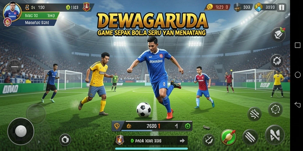 Gameplay seru DEWAGARUDA menampilkan aksi sepak bola nyata dan mendebarkan.