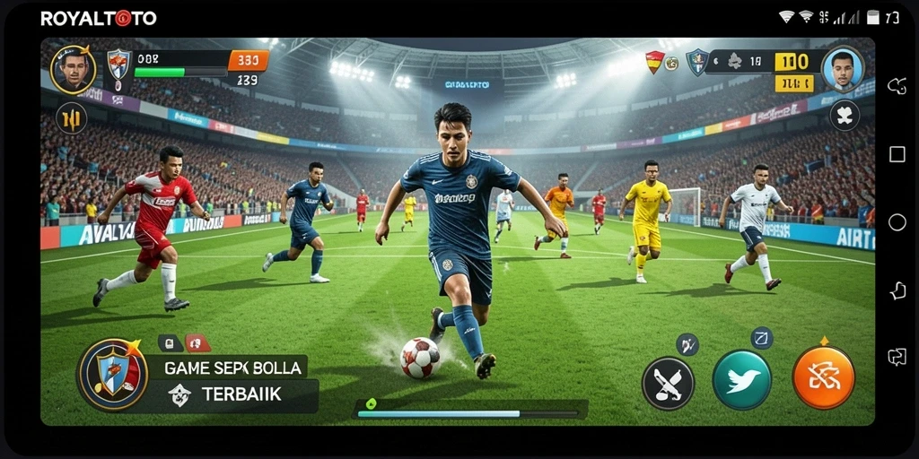 Tampilan gameplay menarik dengan aksi sepak bola yang seru.