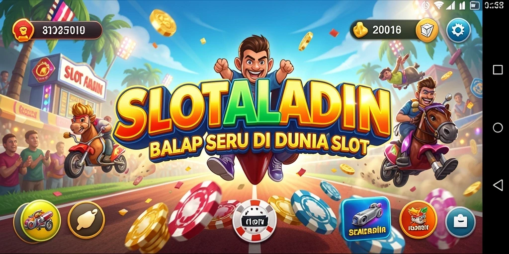 Screenshot gameplay SLOTALADIN menunjukkan aksi balap yang mendebarkan.